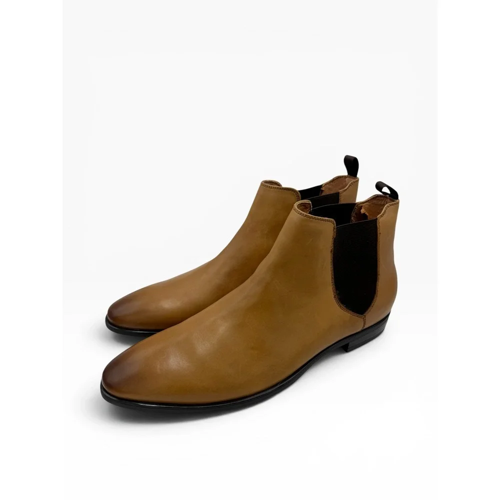 Aldo Mens Tan‎ Leather Chelsea Boots Cognac Almond Toe Ankle Dress Boots